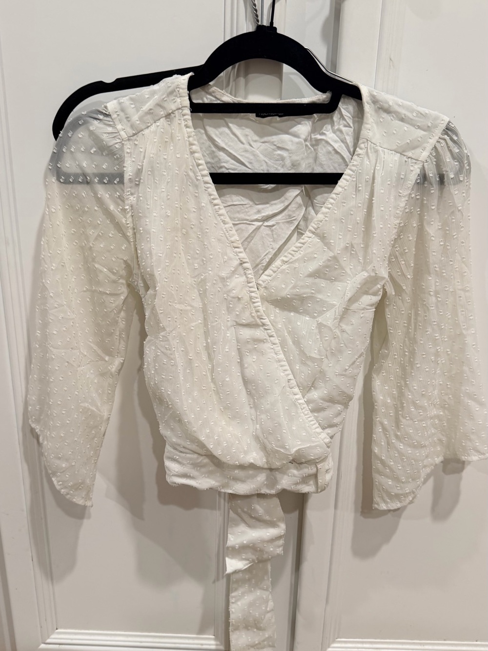 Abercrombie & Fitch White Swiss Dot Wrap Top